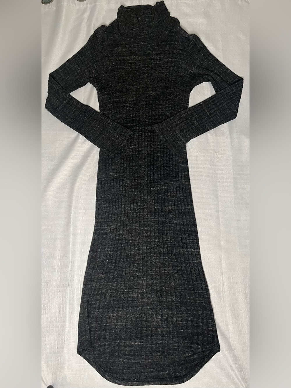 Monrow Black Ribbed Long-Sleeve Turtleneck Dress